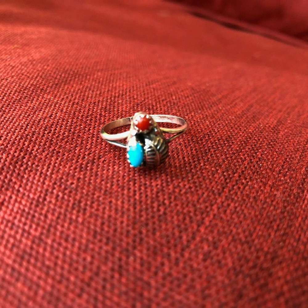 Native turquoise coral ring stack ring - Picture 4 of 4